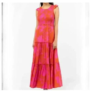 Abel the Label Angelica Tiered Maxi Dress XS Ruffle Sleeve Shirred Bodice